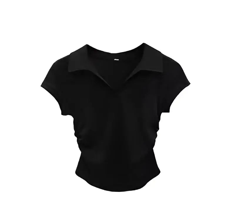 T-Shirt Femme Coton Crop Top Polo - Été Slim Sexy