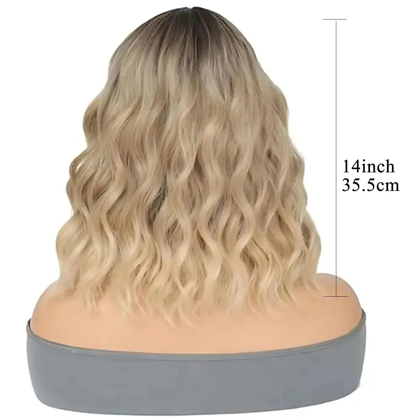 Perruque Bob Synthétique Ombré Blonde Frange - Courte Bouclée Ondulée 14 Pouces Quotidien Cosplay