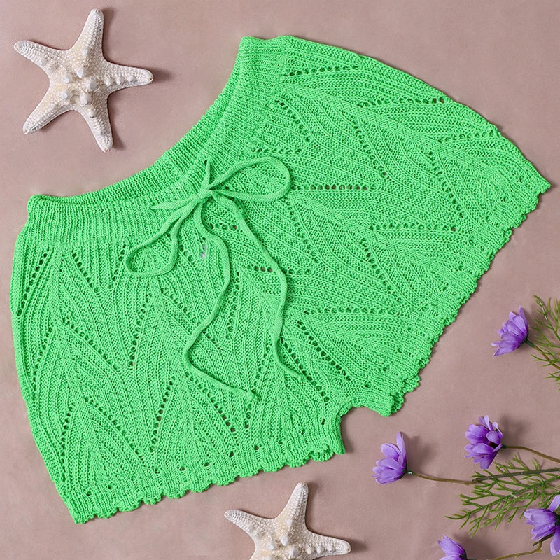Short de Plage Ajouré Femme - Couvre-Maillot Cordon Taille Été Automne