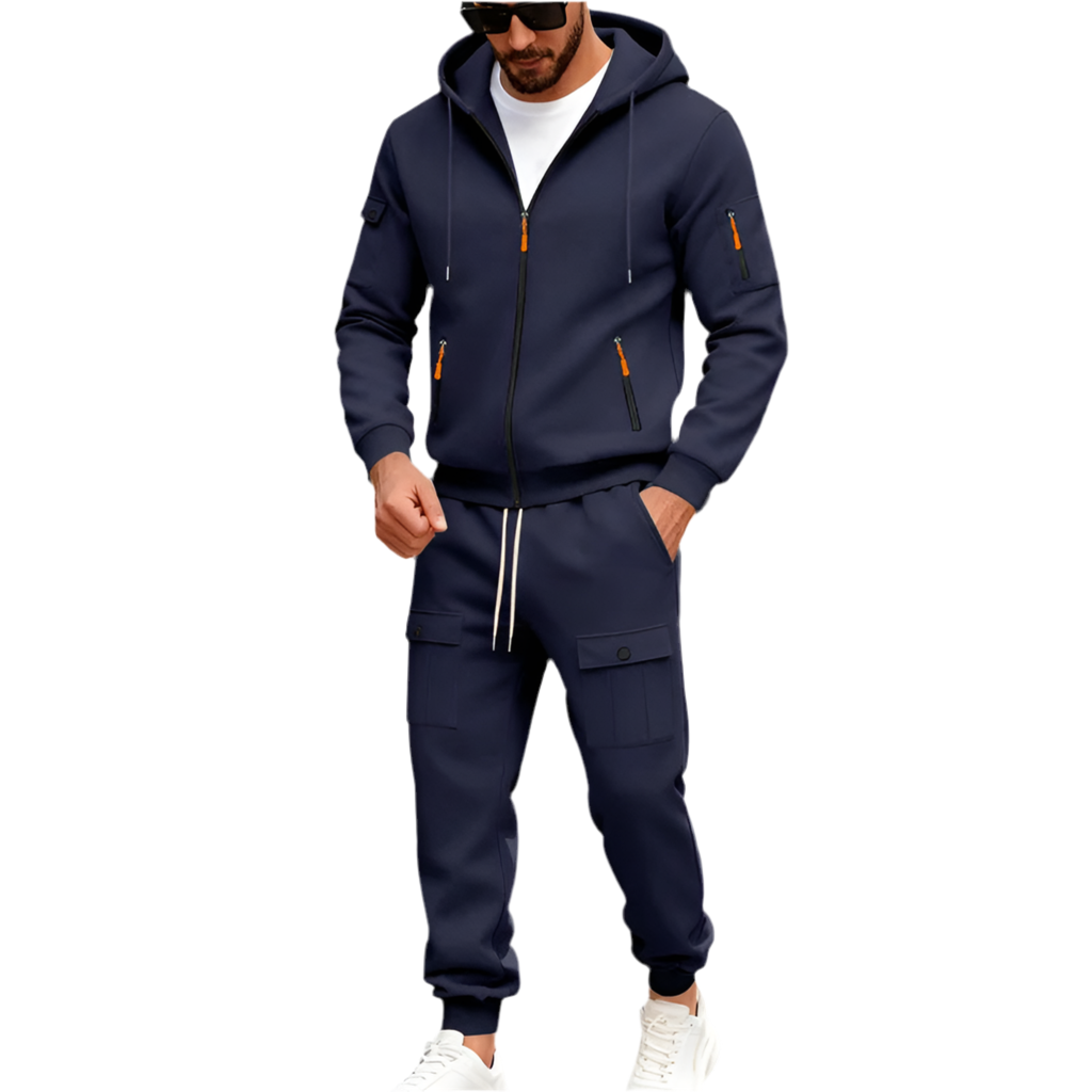 Ensemble Homme 2 Pièces Velours - Sweat à Capuche Loose & Pantalon Workwear Sport Automne-Hiver