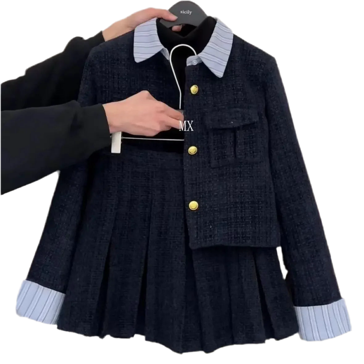 Ensemble Femme 2 Pièces Automne-Hiver - Cardigan Ouvert Carreaux & Jupe Courte Fashion Tendance