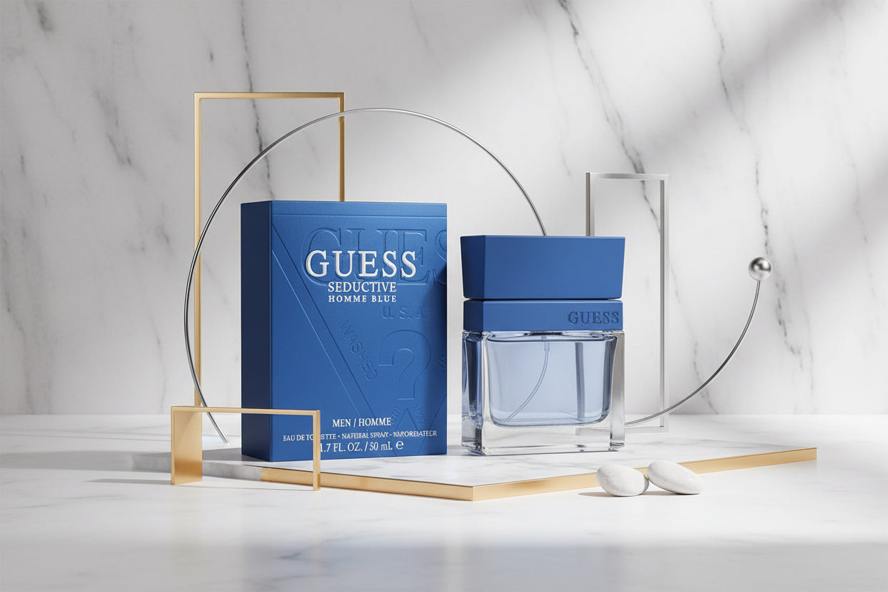 GUESS Seductive Blue, Eau de Toilette pour Homme, Parfum Oriental Boisé, Senteur Fraîche et Épicée, Longue Durée