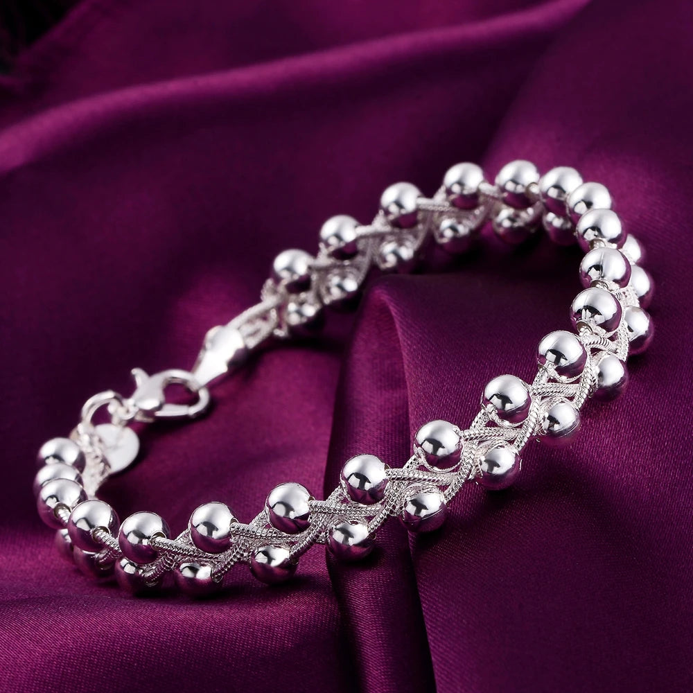 Bracelet Femme Argent 925 Tressé Perles - Bijou Fin Mariage Fête Cadeau