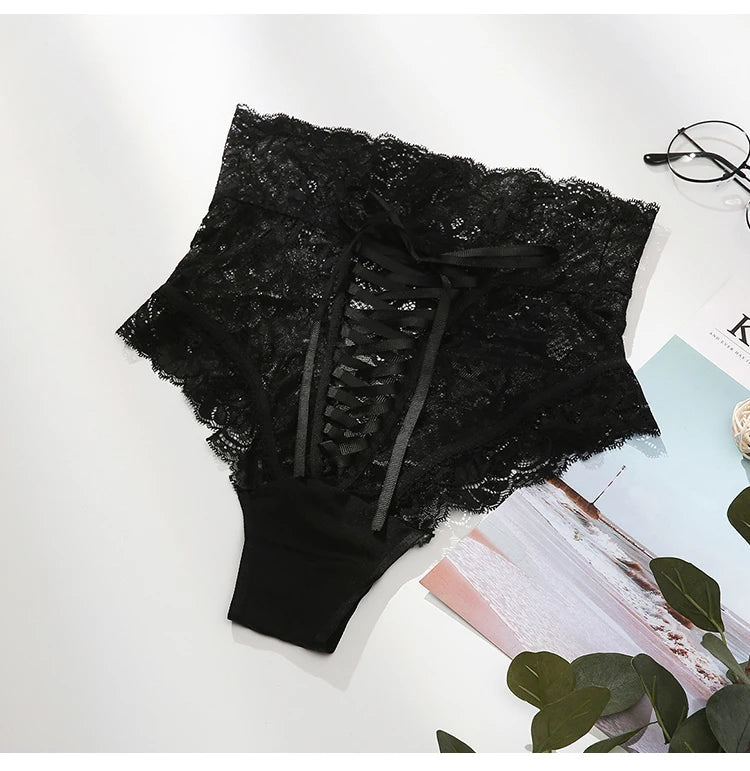 Culotte Femme Sexy Taille Haute Dentelle - String Ajouré Transparent Lingerie Élégante XL