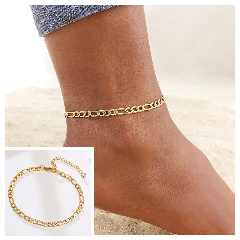 Chaîne Cheville Acier Inoxydable Chevron Snake - Été Ankle Foot Bracelet Cadeau Femme