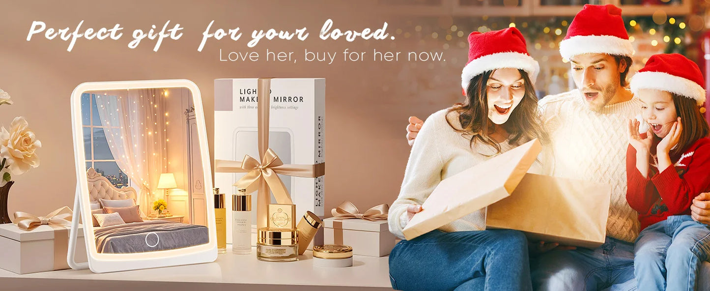 Miroir Maquillage LED Compact Rechargeable - 3 Couleurs Lumière Tactile Dimmable Voyage Bureau