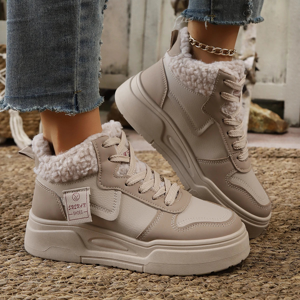 Bottes Neige Femme Hiver Montantes - Chaudes Fourrées Imperméables