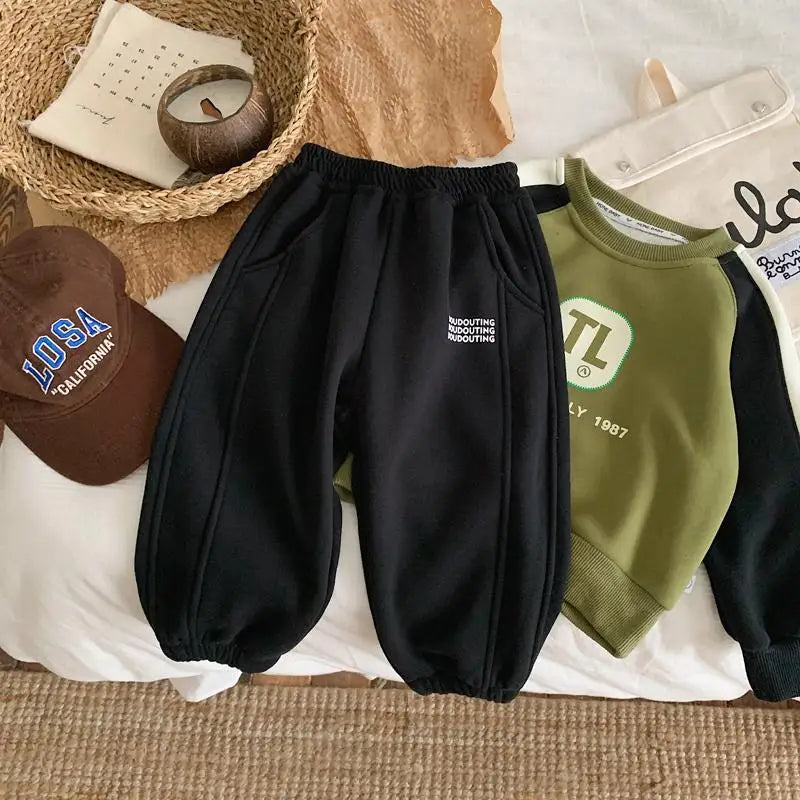 Pantalon Enfant Épais Chaud - Jogger Garçon Fille Couleur Unie - Sport École