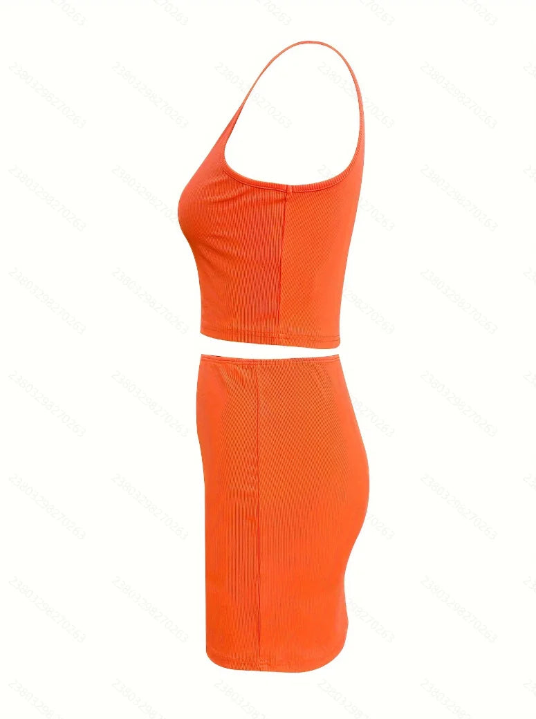 Ensemble Débardeur Jupe Femme Col U - 2 Pièces Style Européen Américain Ouverture Tendance
