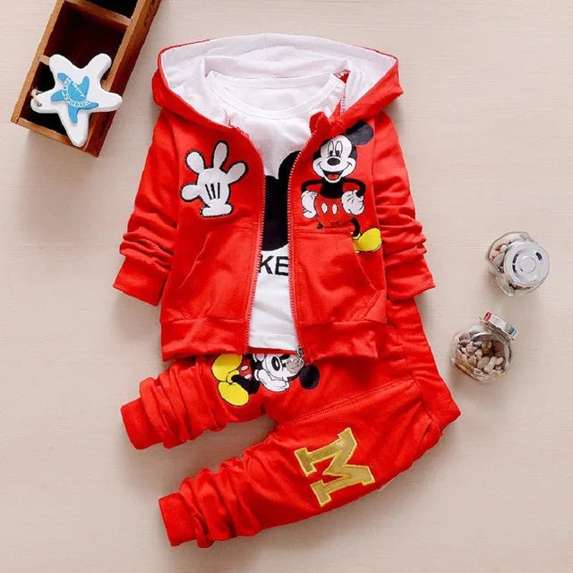 Ensemble Survêtement Enfant Mickey Minnie Disney 3 Pièces - Sweat à Capuche + T-Shirt + Pantalon Printemps Automne