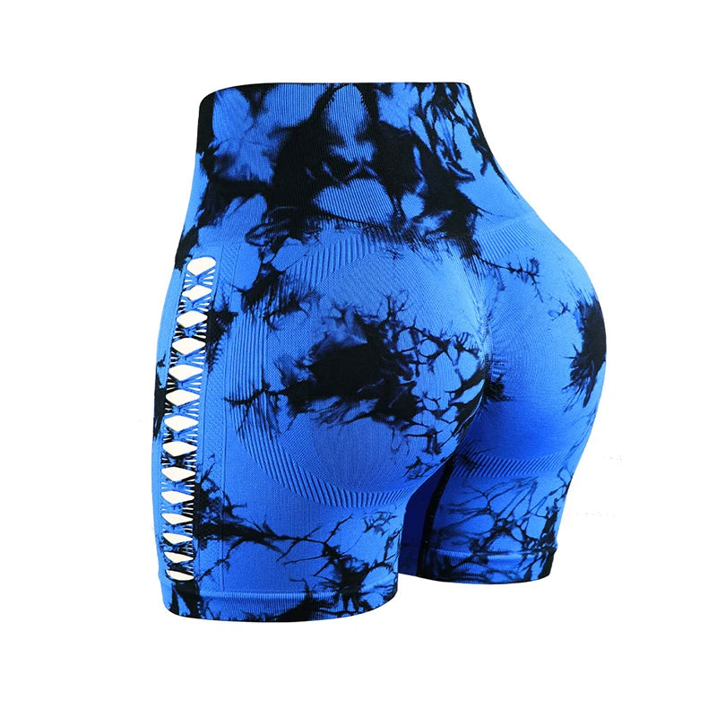 Short Yoga Ajouré Tie-Dye Taille Haute Femme - Sexy