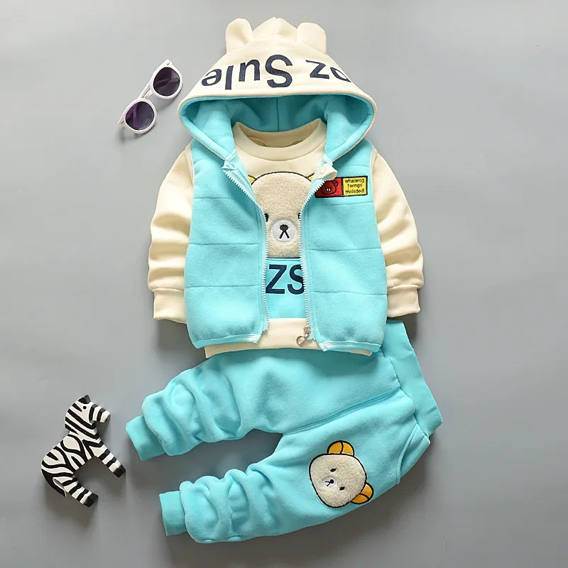 Ensemble Enfant 3 Pièces Automne Hiver - Gilet + Sweat + Pantalon Fille Garçon Cartoon Casual