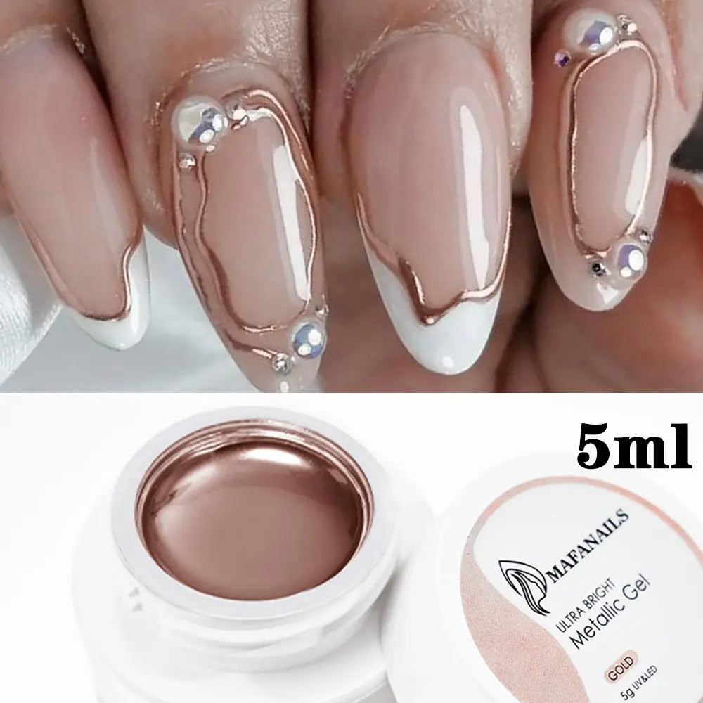 Gel Liner Métallique Miroir 5/7/8ml - Peinture Nail Art Super Brillant Argenté Or Rose Semi-Permanent UV