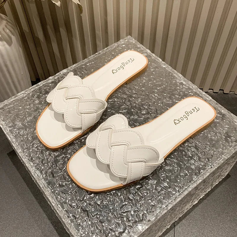 Mules Femme Bout Carré Été - Sandales Plates Large Casual Outdoor