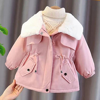 Veste Fille Hiver 1-6 Ans - Manteau Chaud Velours Col Tailleur - Coupe-Vent Élégant