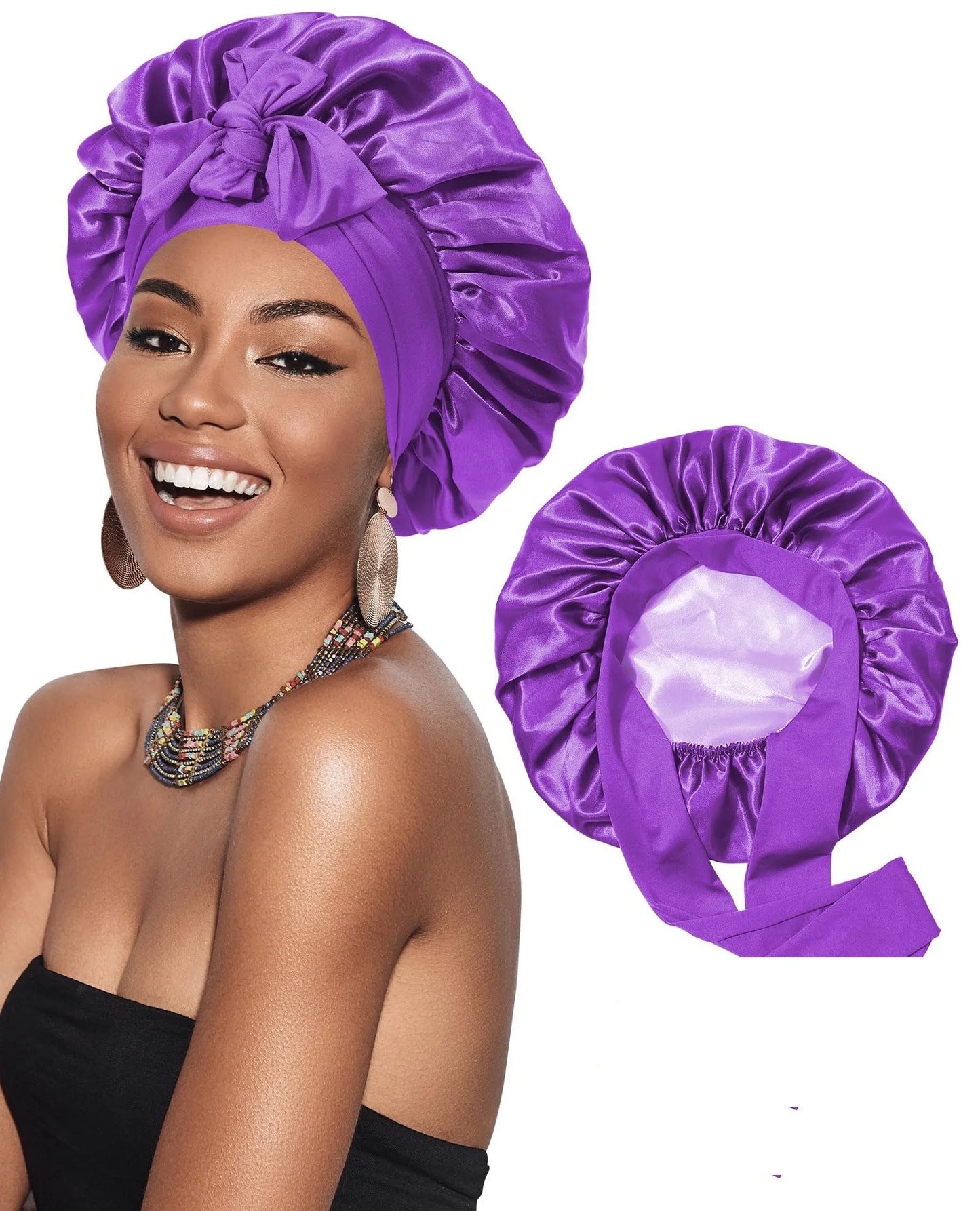 Bonnet Satin Double Couche Femme - Bandeau Large Élastique Soyeux Nuit Protection Cheveux Douche Wrap Bordures