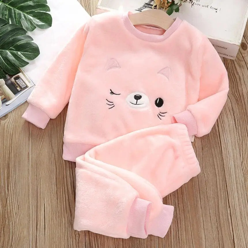 Boys & Girls Coral Fleece Pajama Set - Thick Velvet Winter Sleepwear