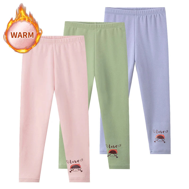 Legging Enfant Fille Imprimé Cartoon - Pantalon Chaud Automne Hiver (Lot de 1-3 Pièces)