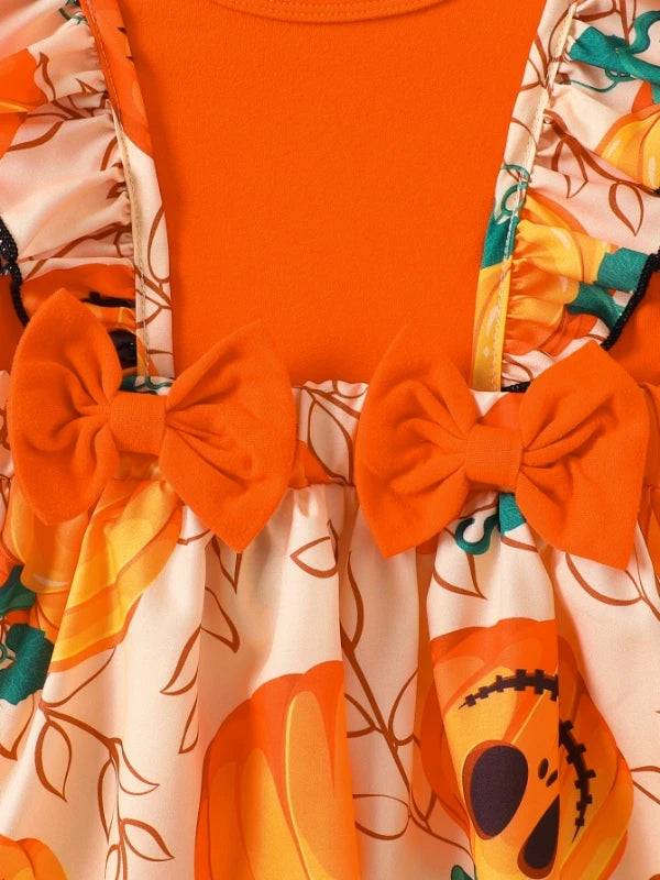 Ensemble Halloween Bébé Fille Citrouille - Top Orange + Jupe + Bandeau 2-3 Ans