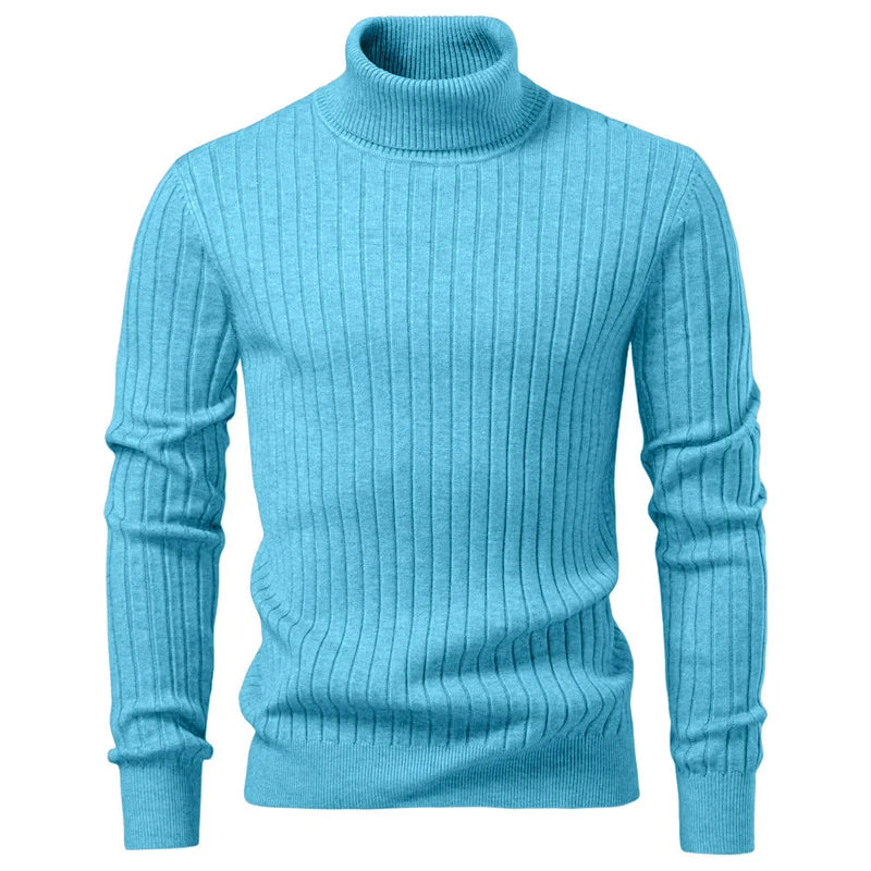 Pull Homme Col Roulé Rayures - Laine Chaud Hiver