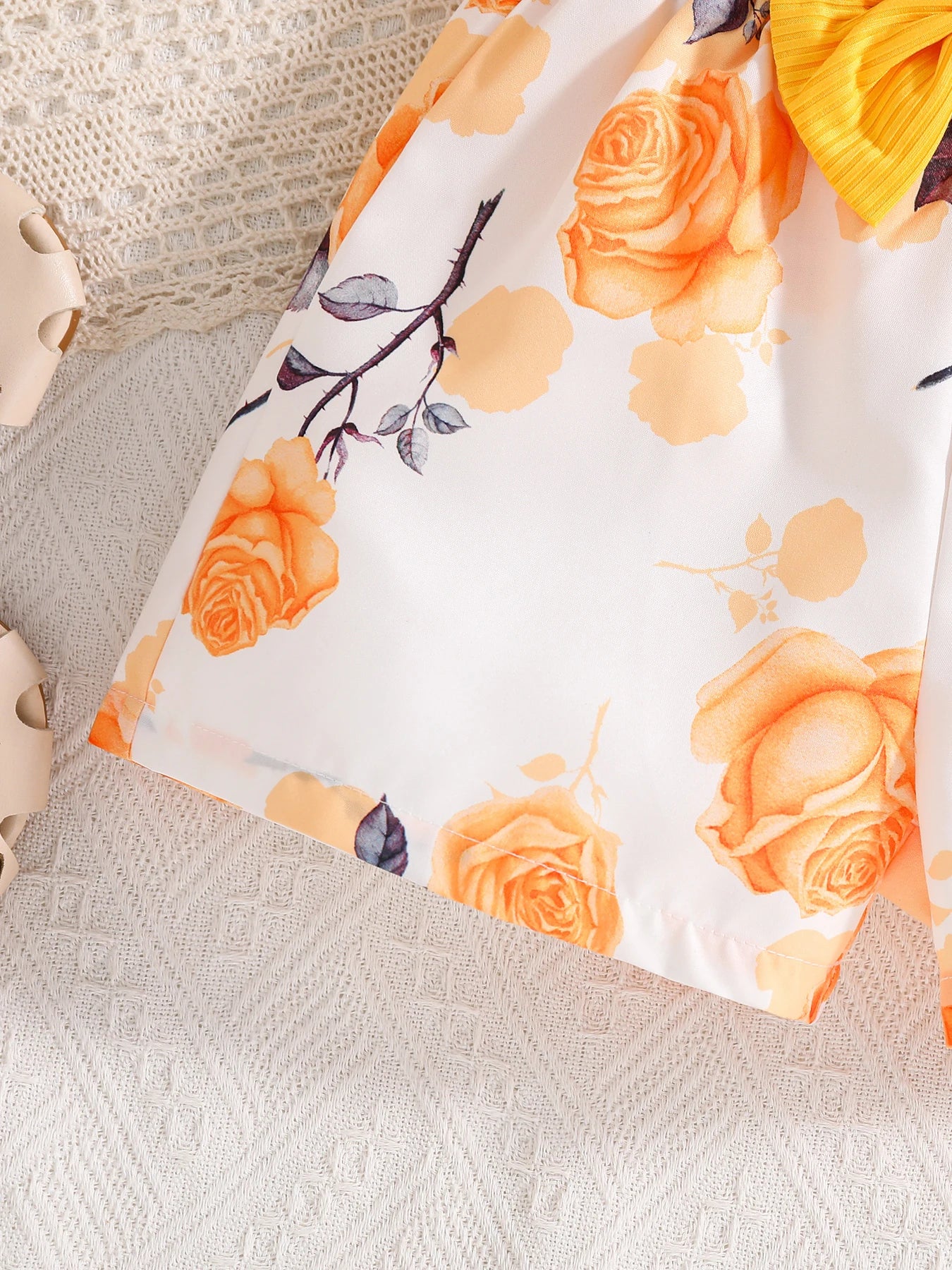 2025 Fashion Girl Summer solid color breathable, wear-resistant and washable knitted top with flower print pattern dress