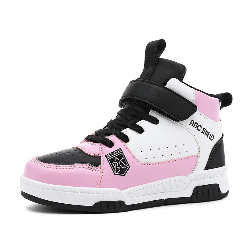 Baskets Montantes Garçon - Sneakers Luxe en Cuir PU Confortables Tennis Sport Automne