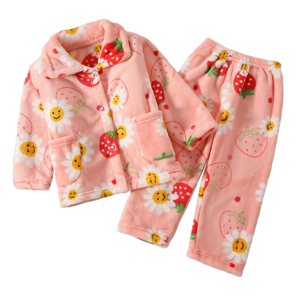 Pyjama Enfant Hiver Polaire Corail - Ensemble Cartoon Doux et Chaud