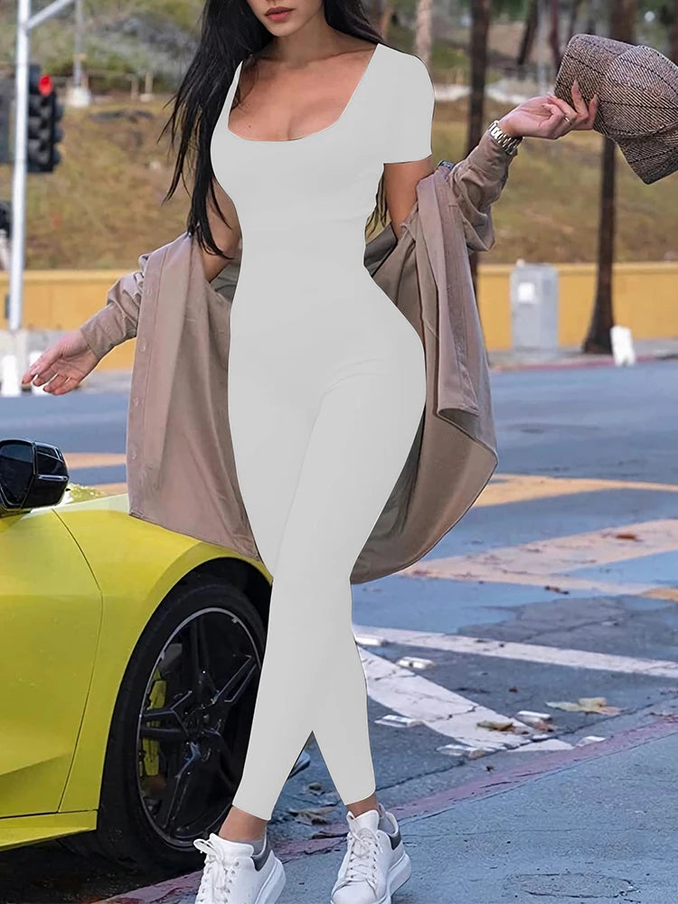 Combinaison Femme Sport Manches Courtes - Body Moulant Fitness Casual Streetwear