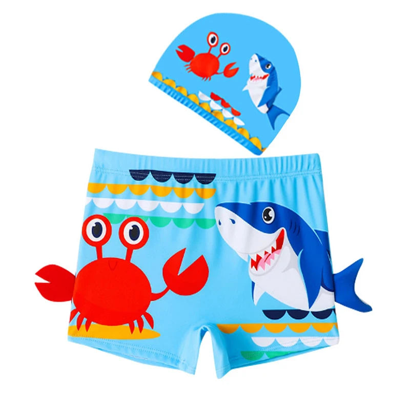 Short de Bain Garçon + Chapeau - Motif Crabe et Requin 2 Pièces