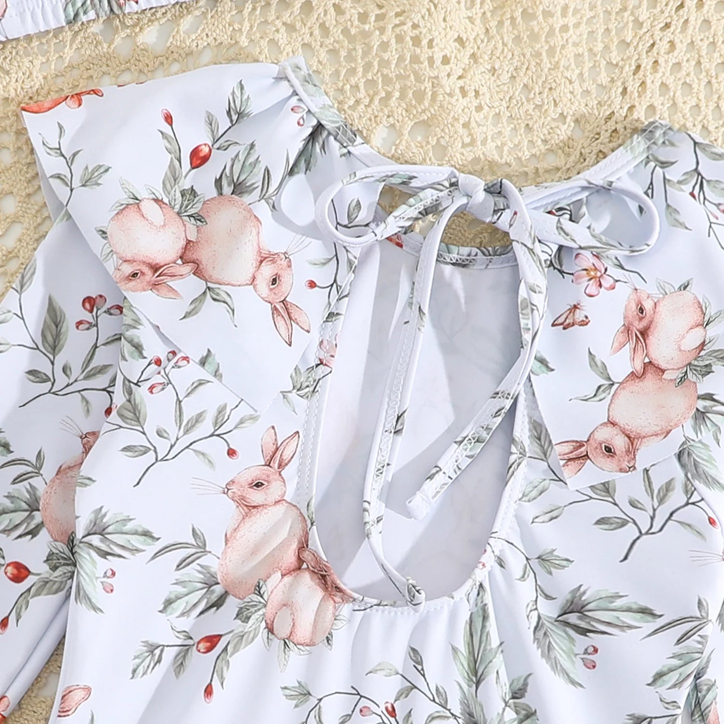 Maillot de Bain Bébé Fille Une Pièce Lapin - Manches Longues Anti-UV