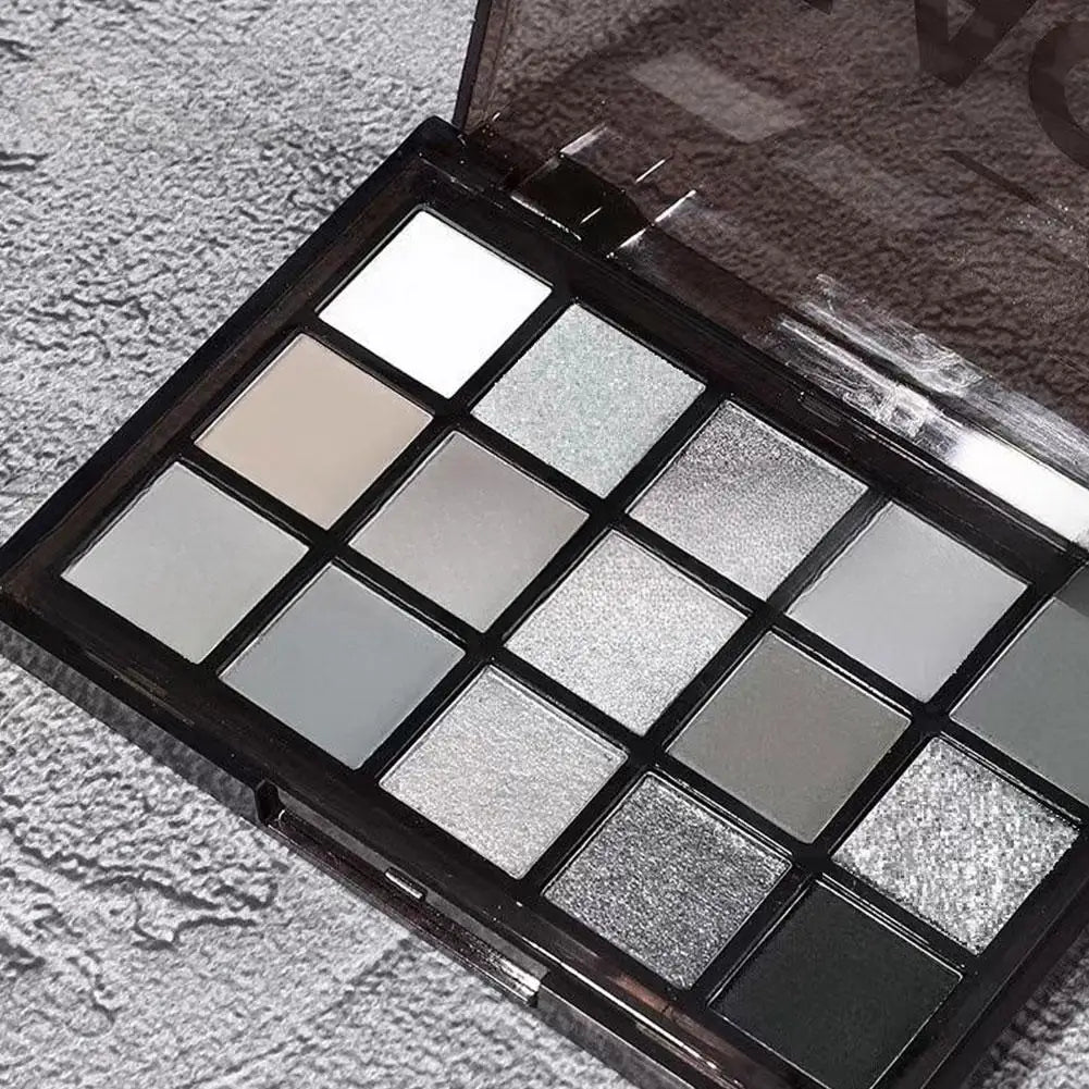 Palette Fard à Paupières 15 Couleurs Noir Gris Smokey Mat Blanc Argent Maquillage Yeux Fumé Look Gothique