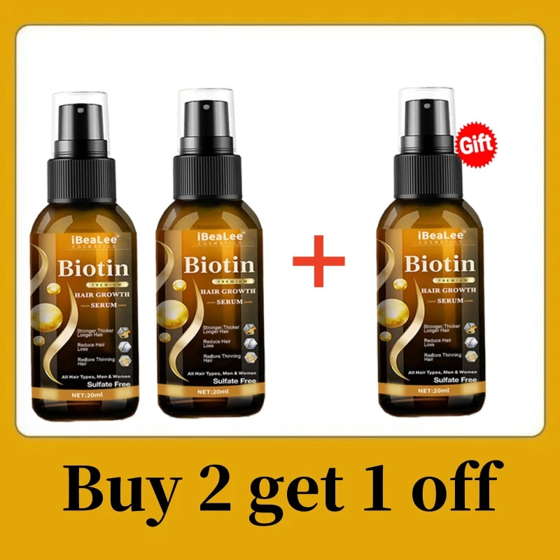 Huile Croissance Cheveux Biotine Anti-Chute - Traitement Calvitie Réparation Barbe Cils Sérum Pousse Rapide Dense Épais