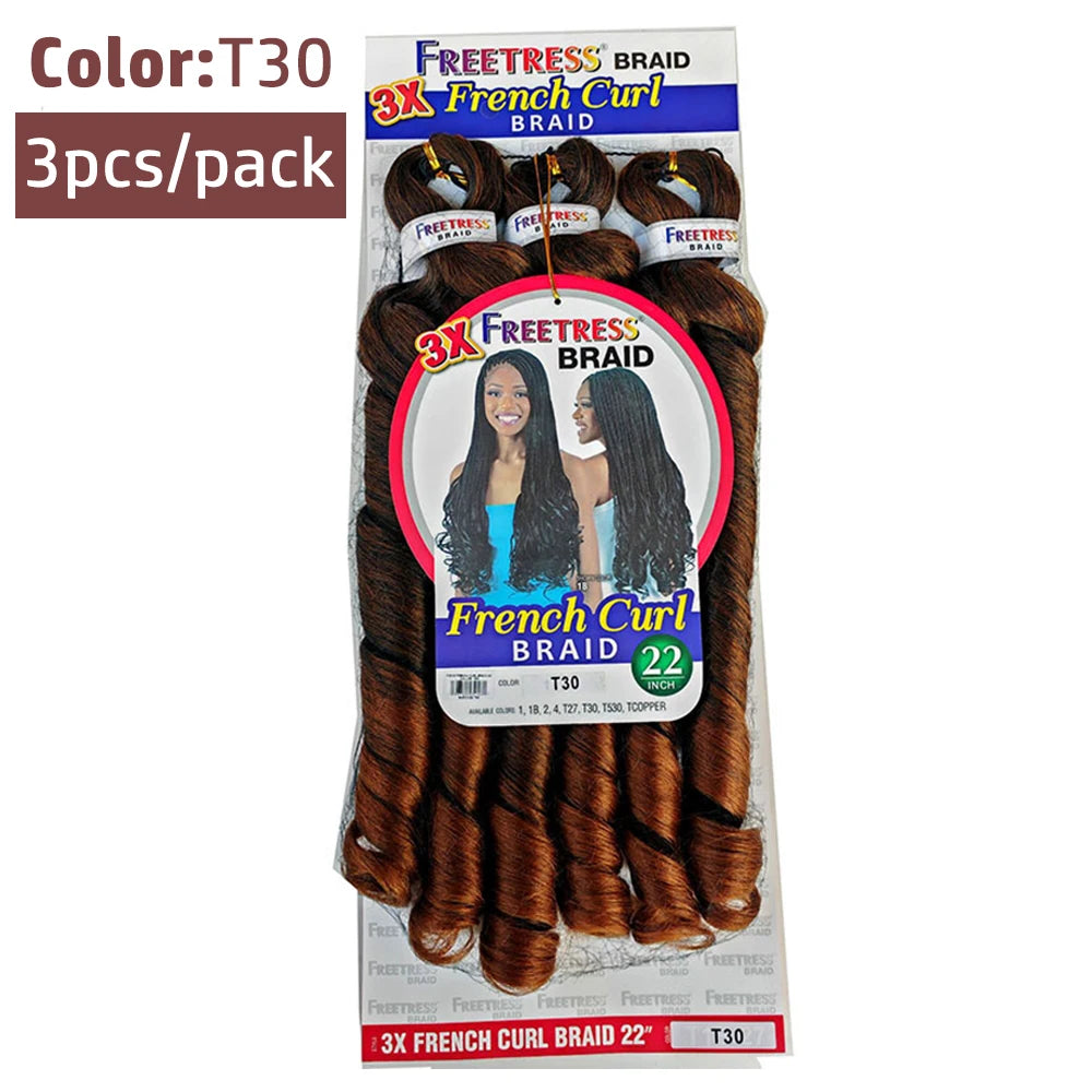 Extension Tresses French Curly 22 Pouces - Mèches Synthétiques Ondulées Loose Weave 3 Paquets