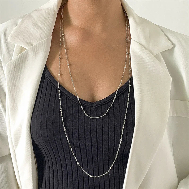 Collier Double Couche Y Minimaliste - Clavicule Long Chain Drop Pendentif Party Body Jewelry Cadeau Femme