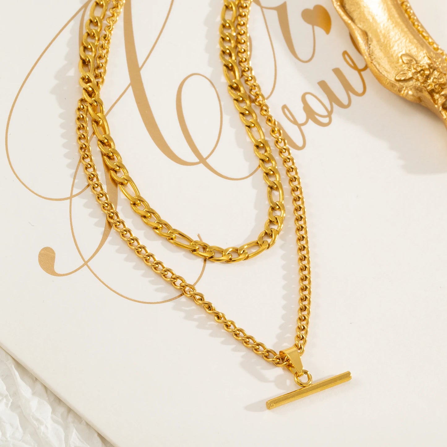 Collier Femme Layered Minimaliste Double Chaîne - Acier Or 18K Hypoallergénique