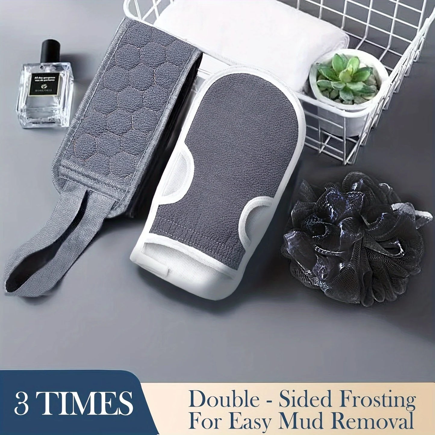 Set Gommage Corps Exfoliant 3 Pièces - Brosse Dos Gant Éponge Loofah Bain Douche Nettoyage Profond