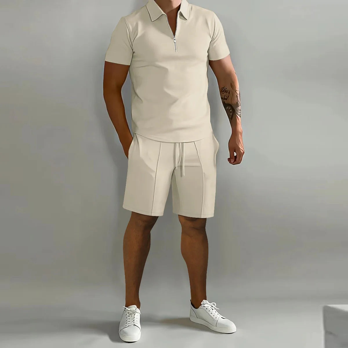 Ensemble Homme 2 Pièces Polo Sport - Polo Manches Courtes & Short Décontracté Automne
