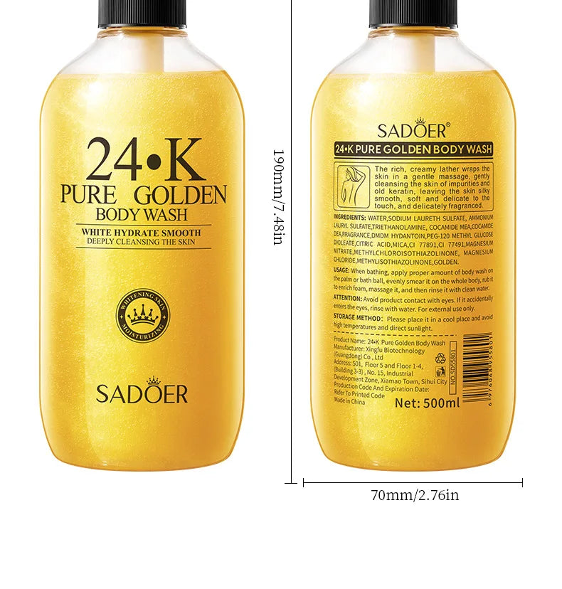 Gel Douche Or 24K Pur 500ml - Nettoyant Corps Parfum Longue Durée Mousse Bain Hydratant Shampooing Peau