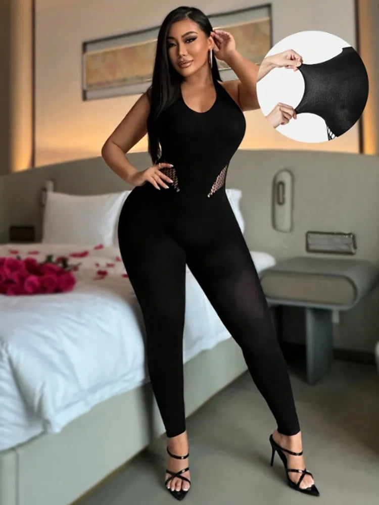 Combinaison Femme Sexy Dos Nu Couleur Unie - Sans Manches Grande Taille Plus Size Jumpsuit