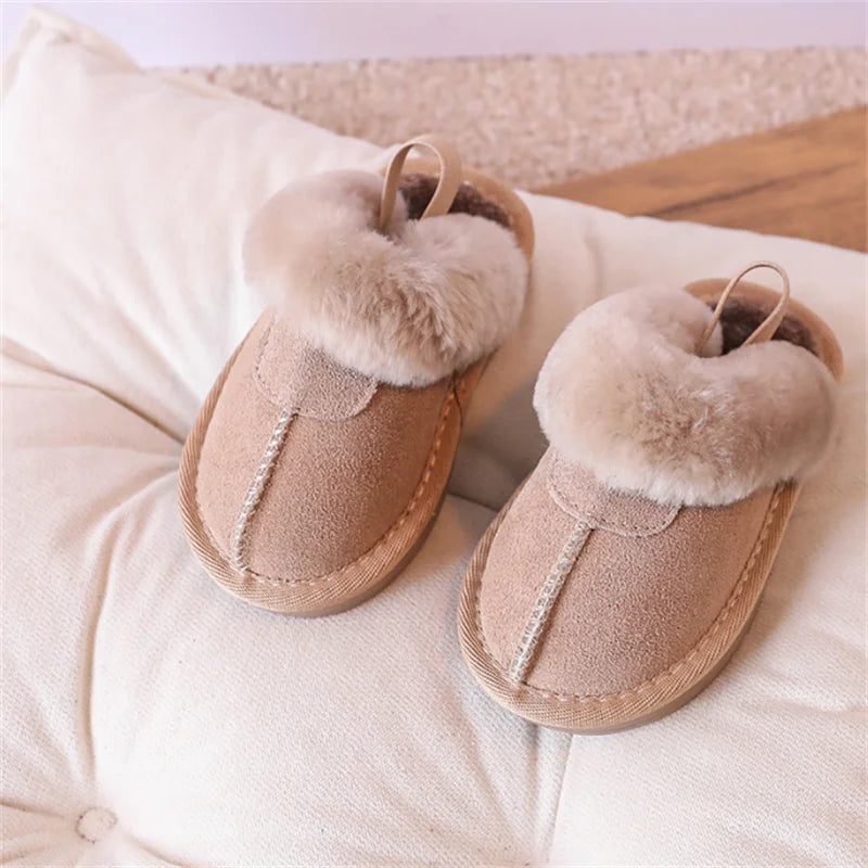 Chaussons Bébé Hiver Peluche - Pantoufles Chaudes Antidérapantes Fille Intérieur Coton
