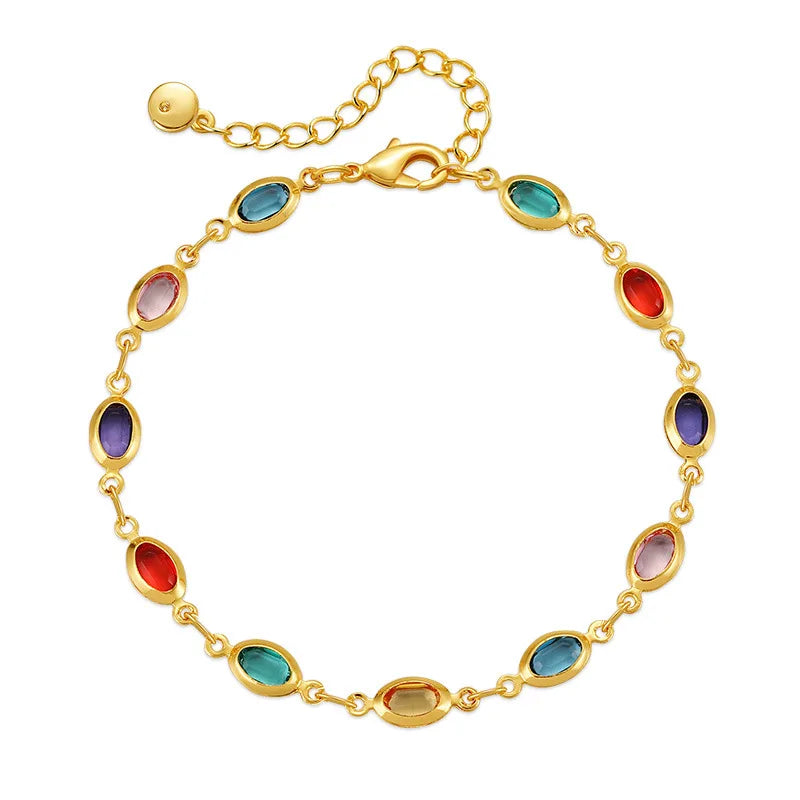 Bracelet Femme Or 18K Strass Coloré 2025 - Élégant Tendance Fête Cadeau