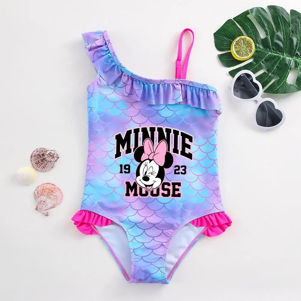 Maillot de Bain Bébé Fille Mickey Minnie Sirène - Une Pièce Écailles Poisson Plage