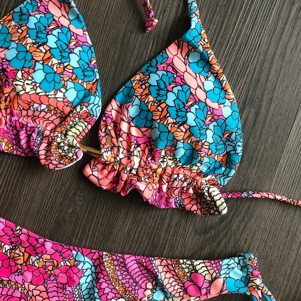 Bikini Femme String Fleuri - Push-Up & Imprimé Floral Sexy