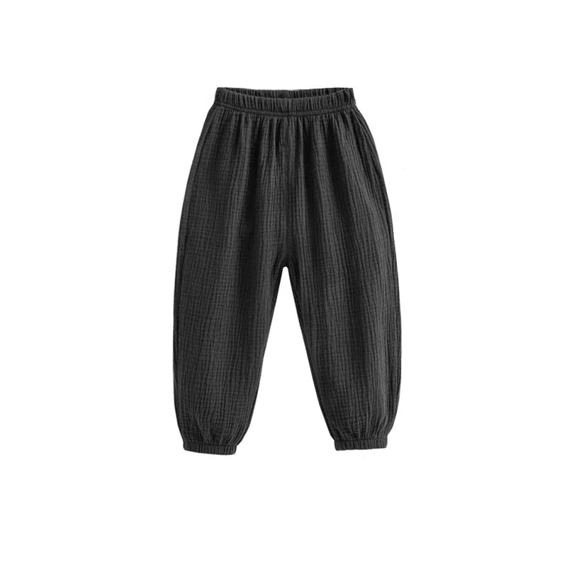 Pantalon Enfant Lin Coton Taille Haute - Sarouel Plissé Casual Été - Garçon Fille 8-9 Ans