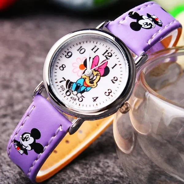 Montre Enfant Mickey Mouse Disney - Montre Quartz Cartoon Garçon Fille Cuir PU Cadeau