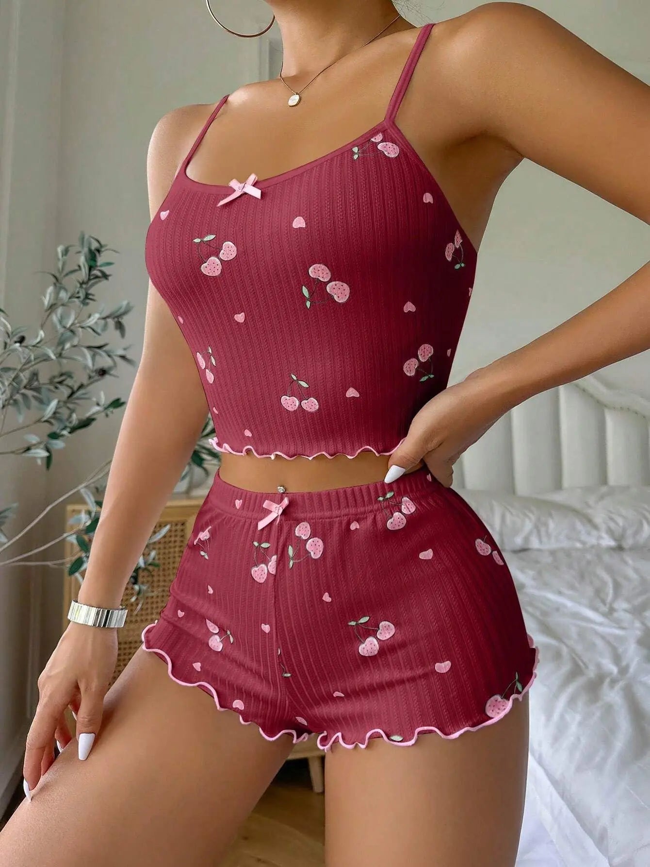 Pyjama Femme Été Cœur - Ensemble Débardeur Short Sexy Dos Nu Nœud