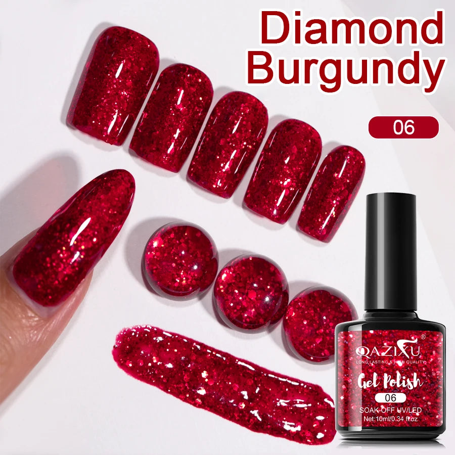 Vernis Gel Rouge Paillettes 10ml - Semi-Permanent UV LED Soak Off Nail Art Salon Maison Hiver
