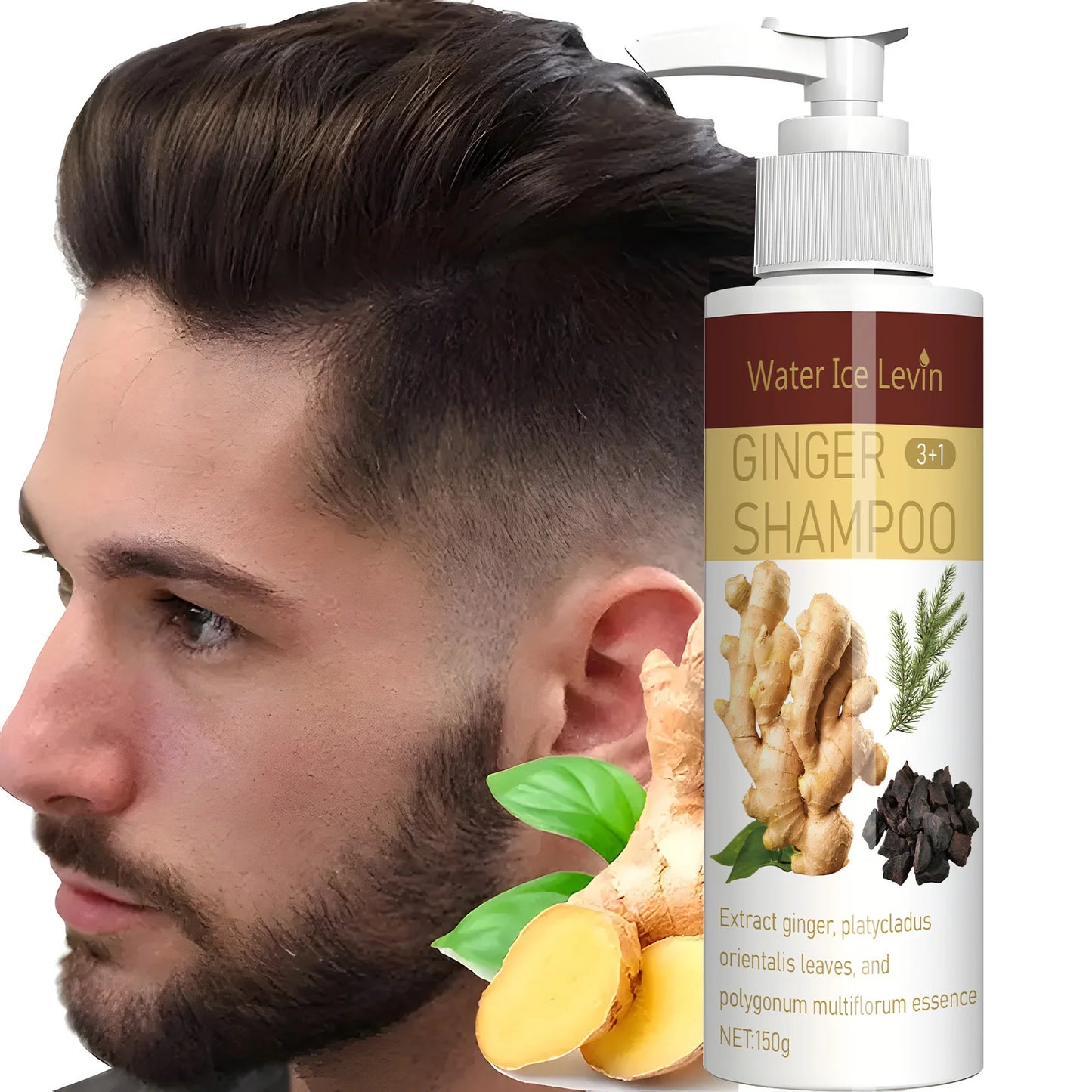Shampoing Gingembre 3-en-1 - Soin Cheveux Hydratant Lissant Cheveux Secs Bouclés Abîmés
