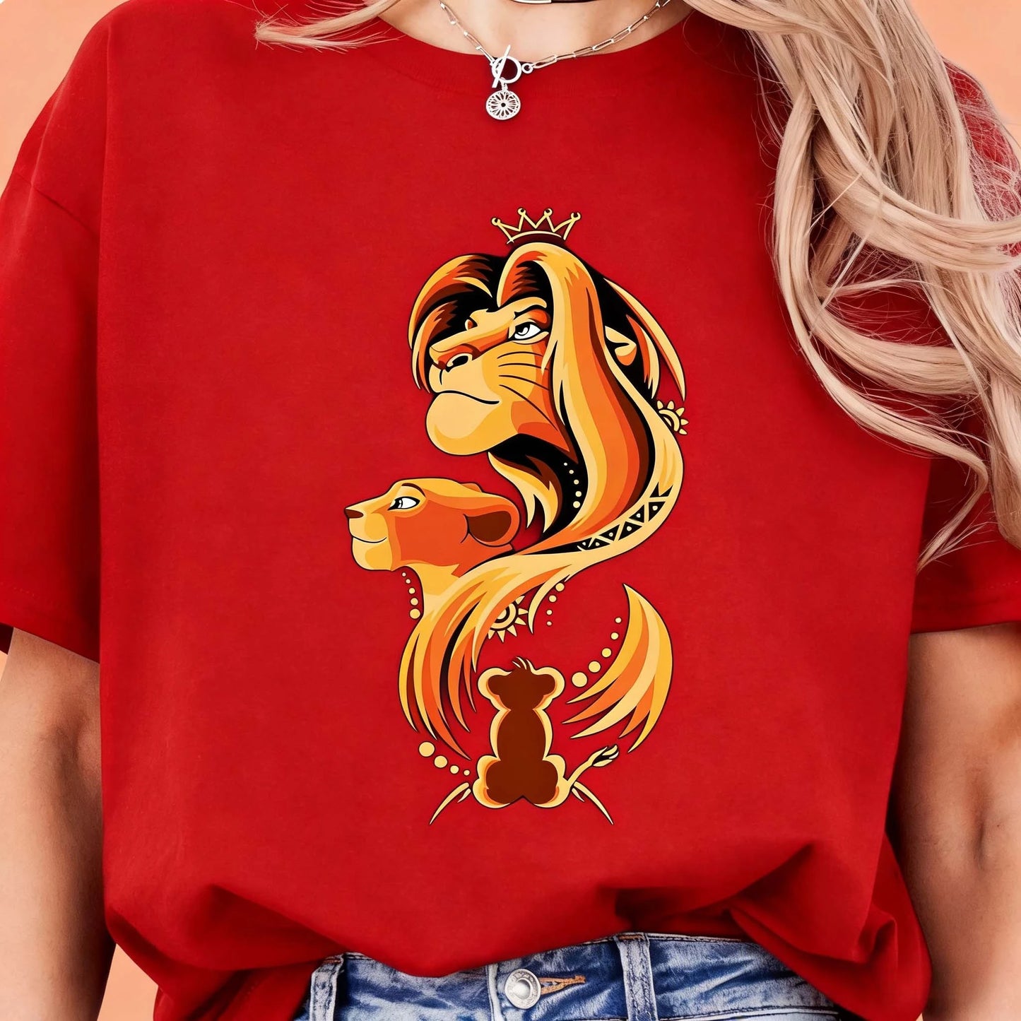 T-Shirt Disney Simba Lion King Geometric Print - Fashion Plus Size Manches Courtes Femme Casual
