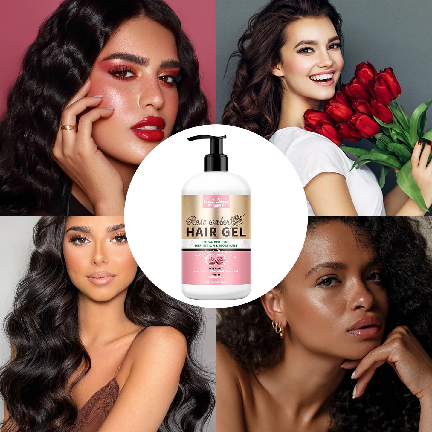 Gel Cheveux Eau de Rose Naturel GOIPLE 400ml - Crème Définition Boucles Hydratante Anti-Frisottis
